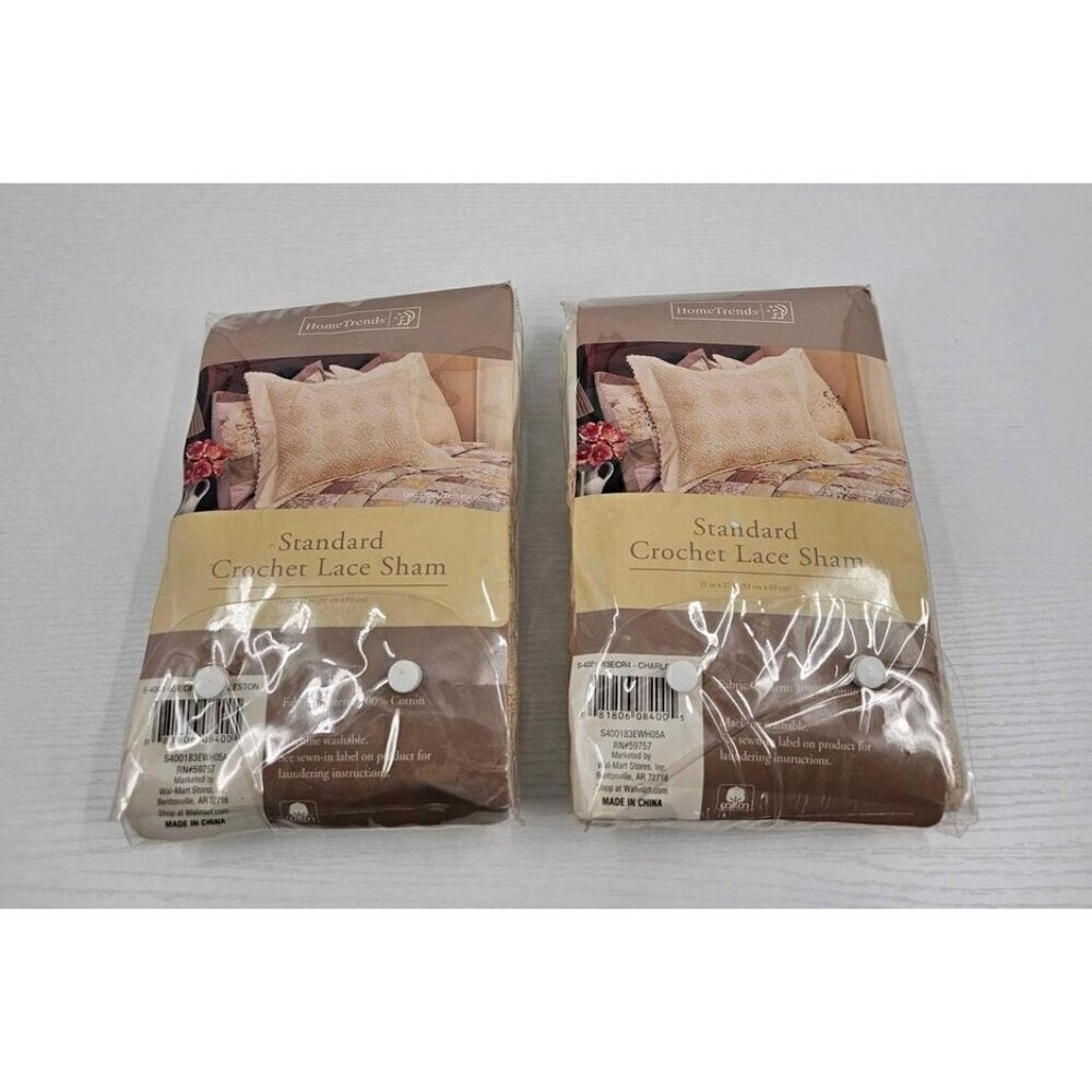 New Set of 2 Home Trends Standard Crochet Lace Shams 100% Cotton Sz 21" x 27"